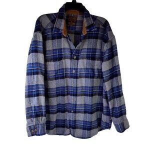 Mens Brawny Plaid Flannel Shirt XXL Gray Blue Heavy Pocket Button St. John's Bay